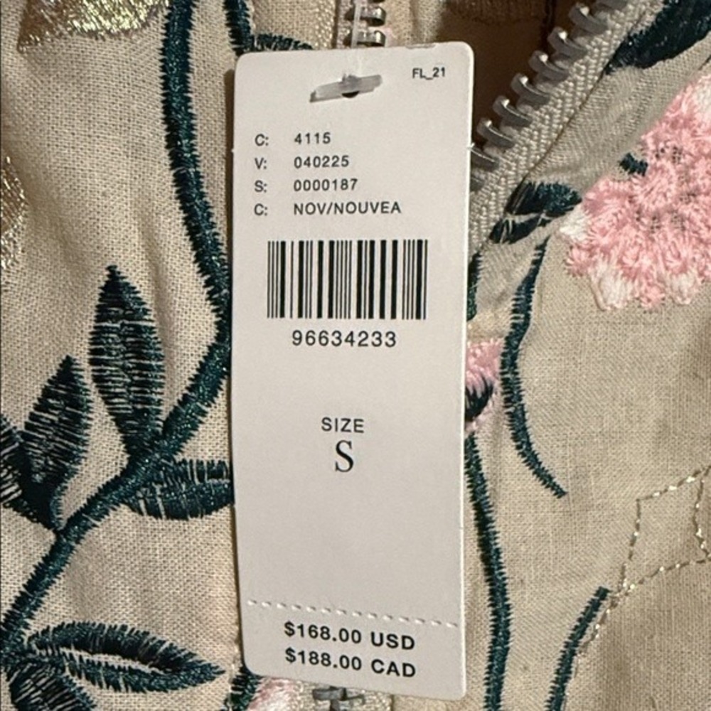 Avec Les Filles Pastel Floral Embroidered Bomber Jacket Beige Pink Women NWT SM - Picture 9 of 11